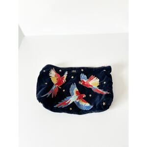 Elizabeth Scarlett Blue Velvet Everyday Embroidered Parrott Monogrammed Pouch